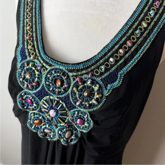 SOLD Dressbarn Maxi Dress Size 14 Sleeveless Black Beaded Embroidered Scoop Neck - Picture 4 of 6